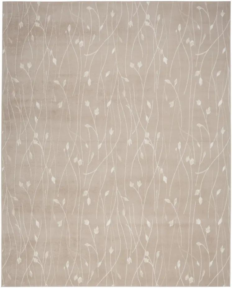 8' X 10' Beige and Ivory Floral Power Loom Area Rug