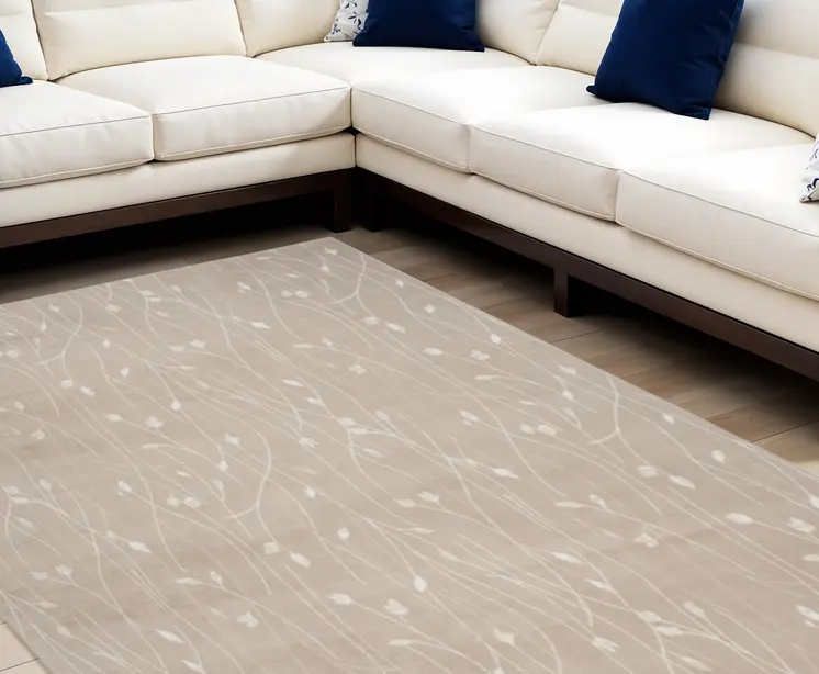 8' X 10' Beige and Ivory Floral Power Loom Area Rug