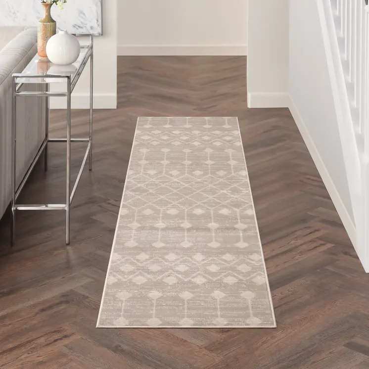 8' Beige And Ivory Moroccan Runner Rug