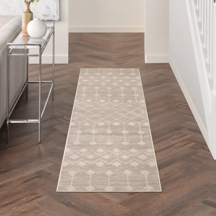 8' Beige And Ivory Moroccan Runner Rug