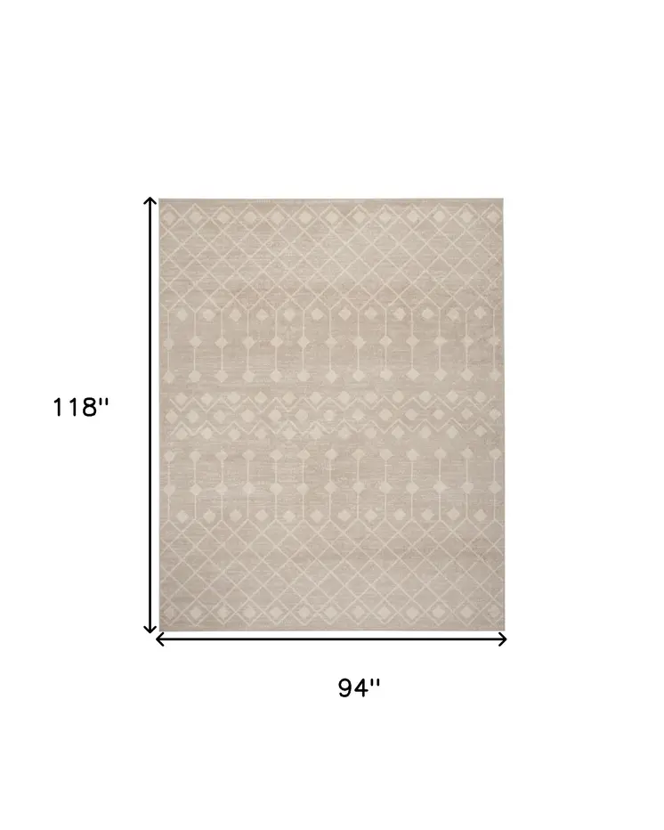 8' X 10' Beige and Ivory Moroccan Power Loom Area Rug