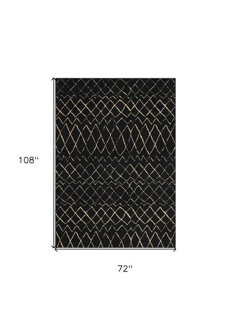 6' X 9' Black and Ivory Abstract Power Loom Distressed Area Rug