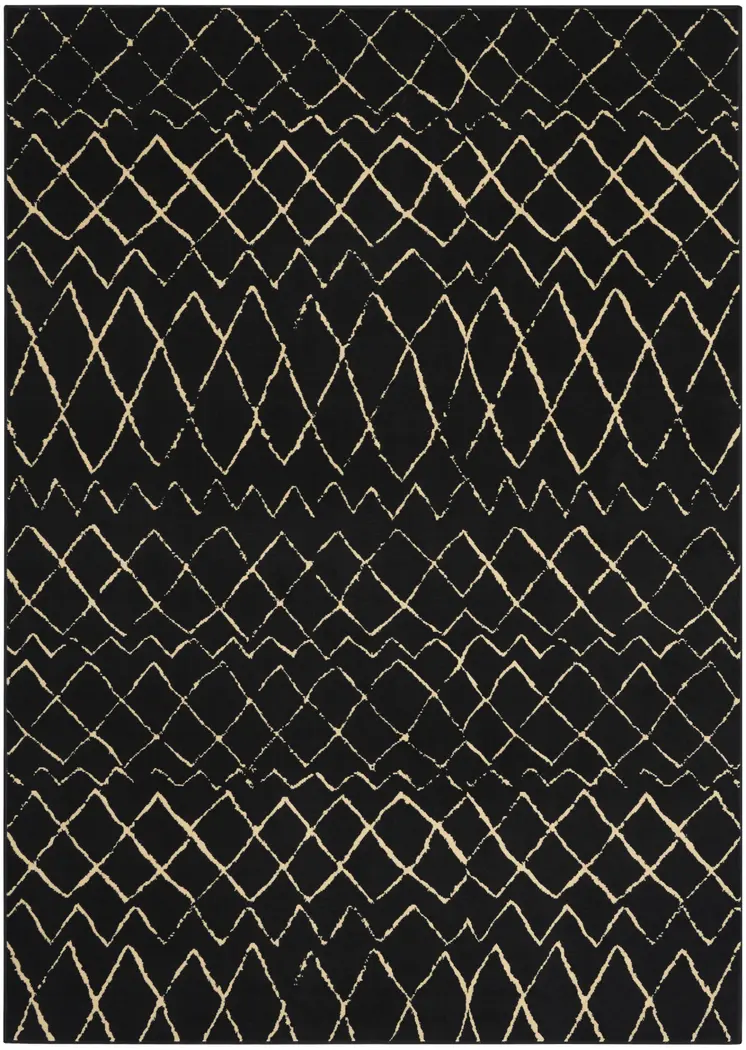 7' X 10' Black and Ivory Abstract Power Loom Distressed Area Rug