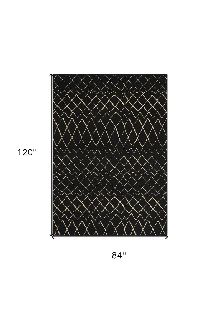 7' X 10' Black and Ivory Abstract Power Loom Distressed Area Rug