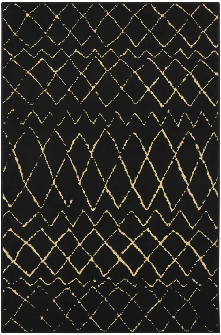 4' X 6' Black and Ivory Abstract Power Loom Distressed Area Rug