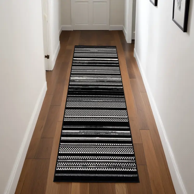 8' Black Striped Runner Rug