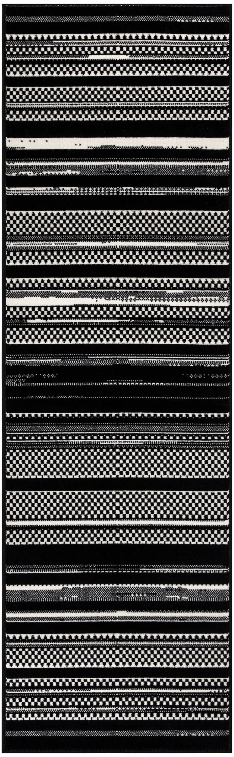8' Black And White Striped Runner Rug