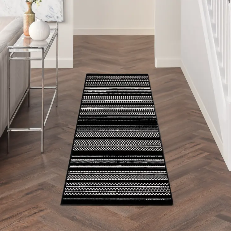 8' Black Striped Runner Rug