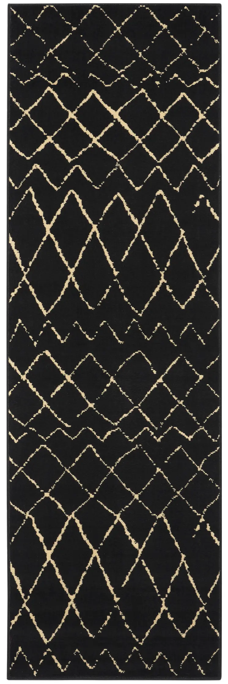 8' Black And Ivory Abstract Distressed Runner Rug