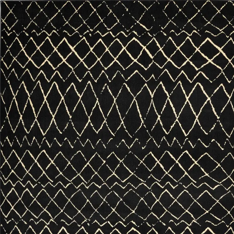 8' X 10' Black and Ivory Abstract Power Loom Distressed Area Rug