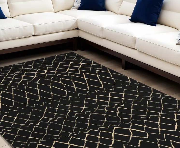 8' X 10' Black and Ivory Abstract Power Loom Distressed Area Rug