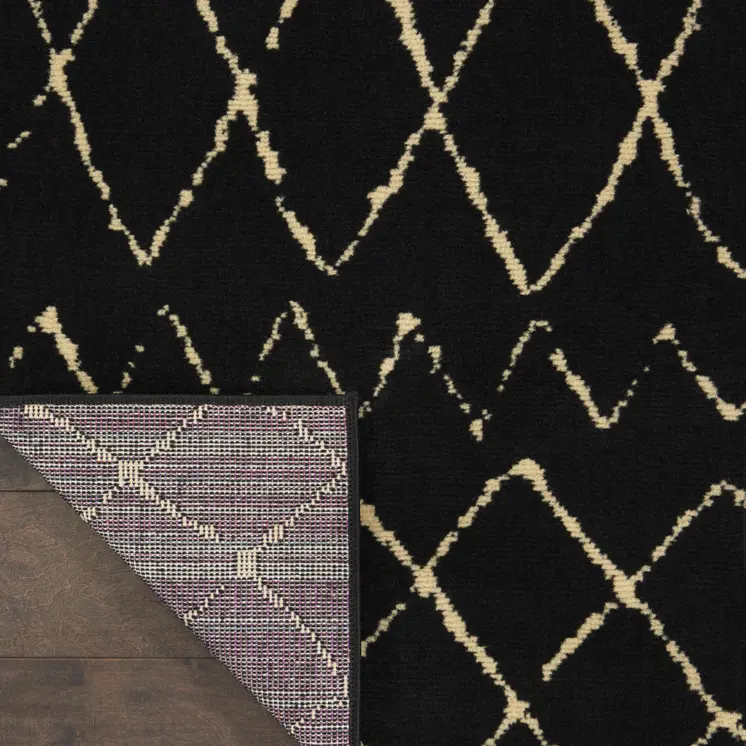 8' X 10' Black and Ivory Abstract Power Loom Distressed Area Rug