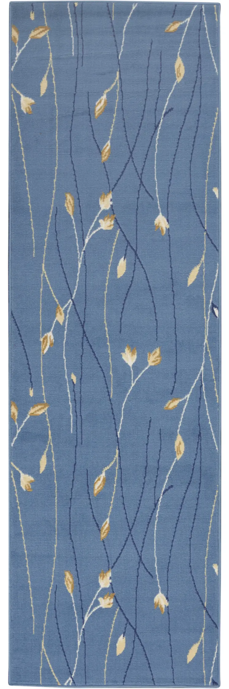 8' Blue And Beige Floral Runner Rug
