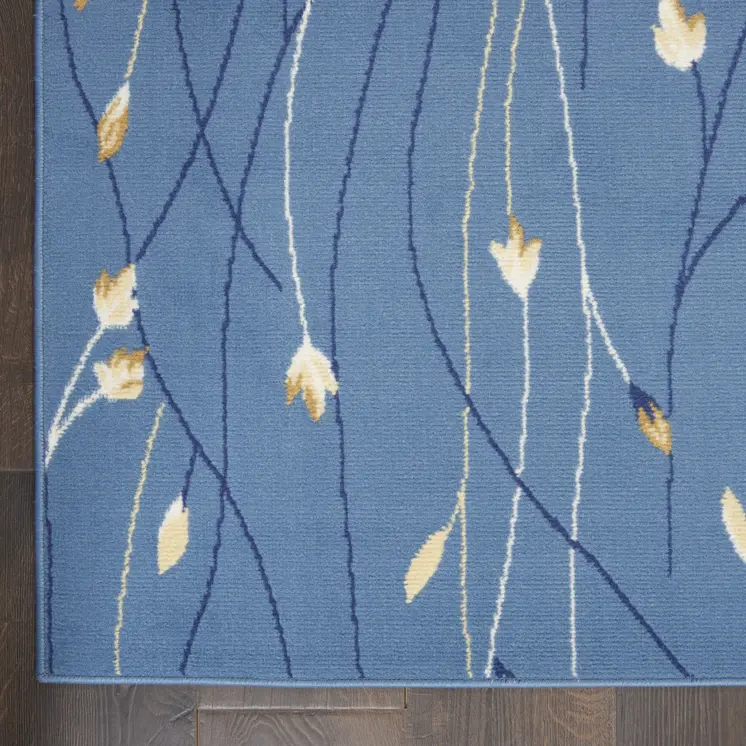 8' Blue And Beige Floral Runner Rug