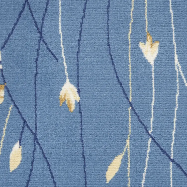 8' Blue And Beige Floral Runner Rug