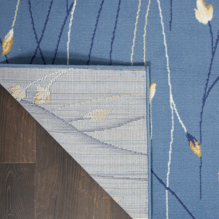 8' Blue And Beige Floral Runner Rug