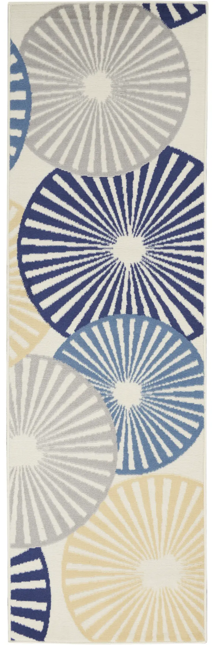 8' Blue And Ivory Geometric Runner Rug