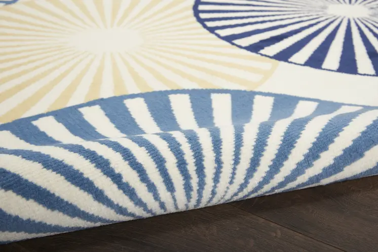 8' Blue And Ivory Geometric Runner Rug