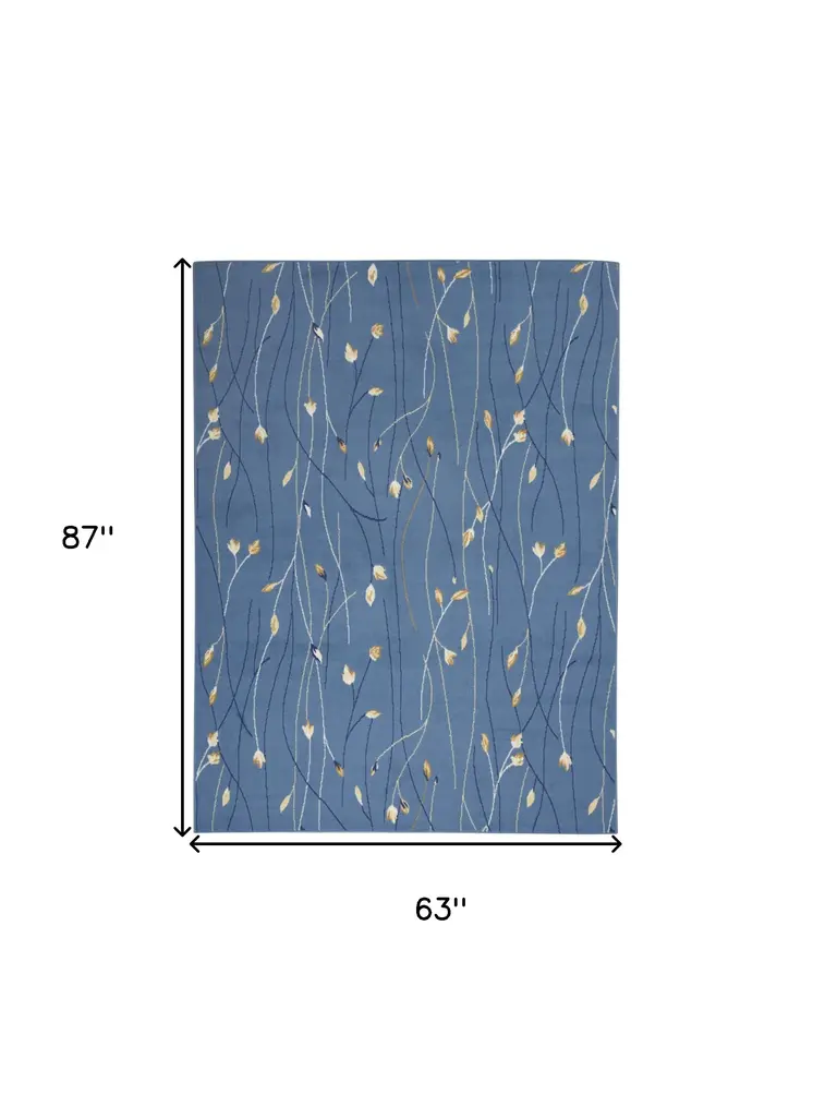 5' X 7' Blue and Beige Floral Power Loom Area Rug