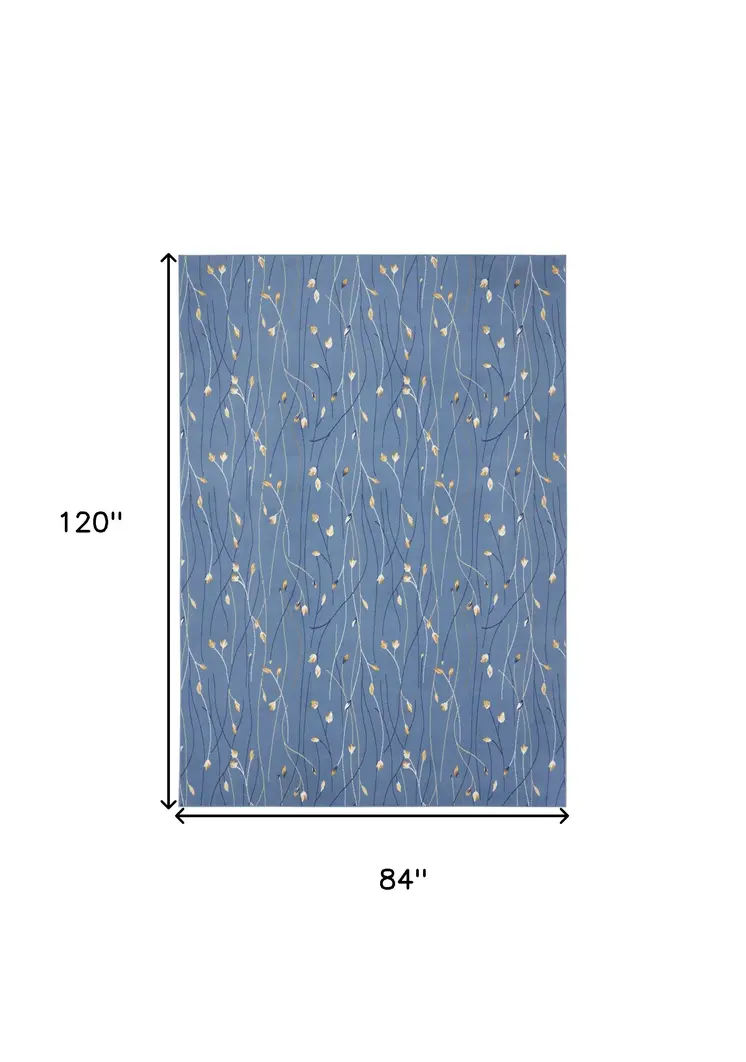 7' X 10' Blue and Beige Floral Power Loom Area Rug