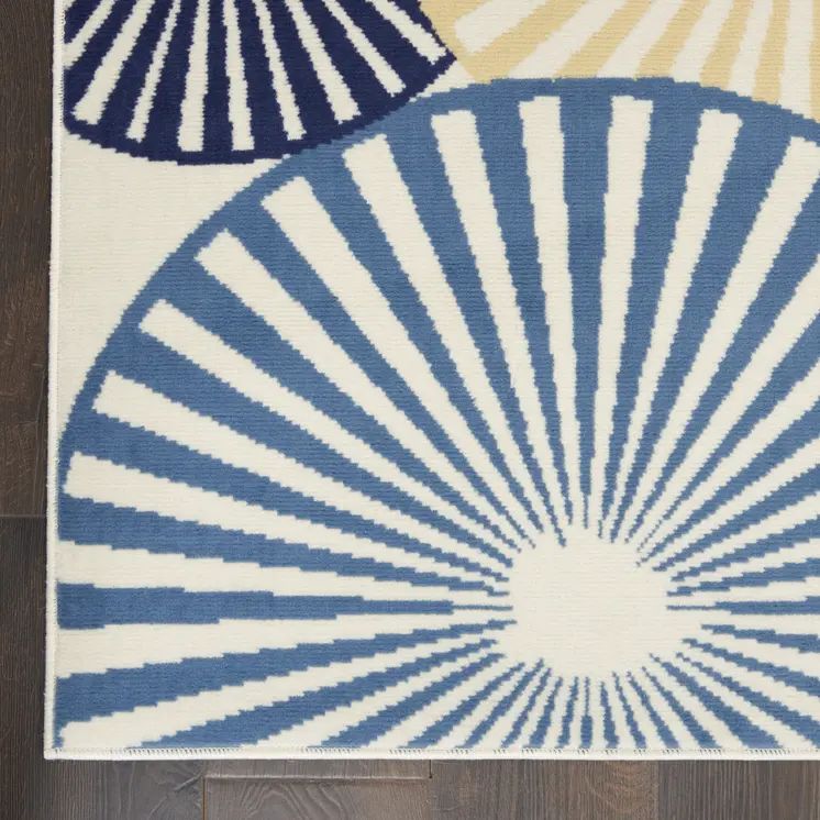 4' X 6' Blue and Ivory Geometric Power Loom Area Rug