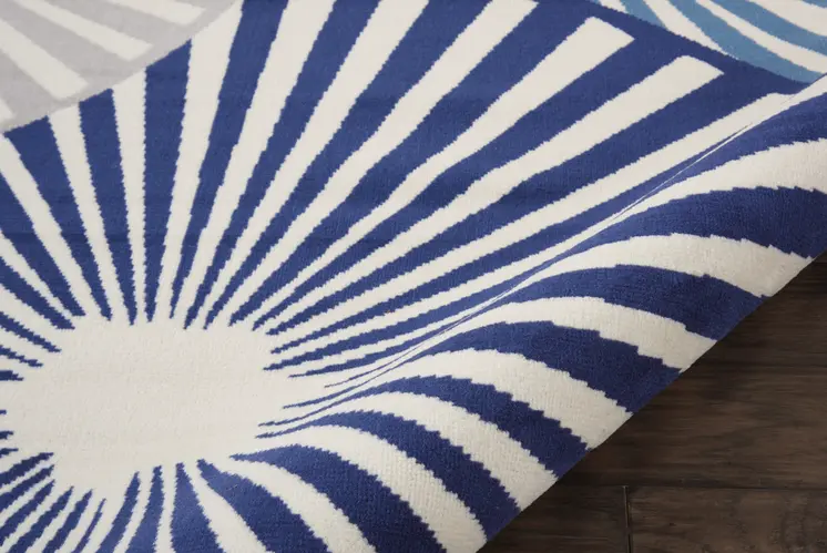 7' X 10' Beige and Blue Geometric Power Loom Area Rug