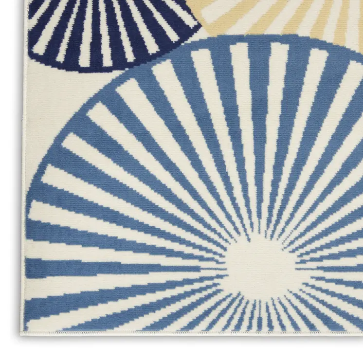 7' X 10' Beige and Blue Geometric Power Loom Area Rug