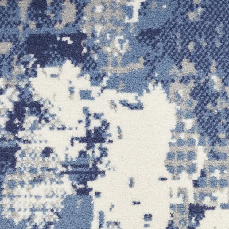 8' Blue And Ivory Abstract Runner Rug