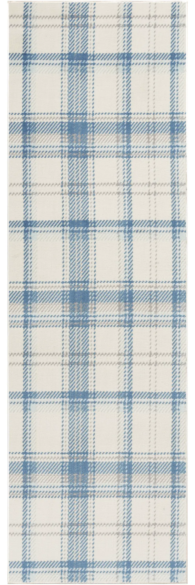 8' Blue And Ivory Plaid Runner Rug