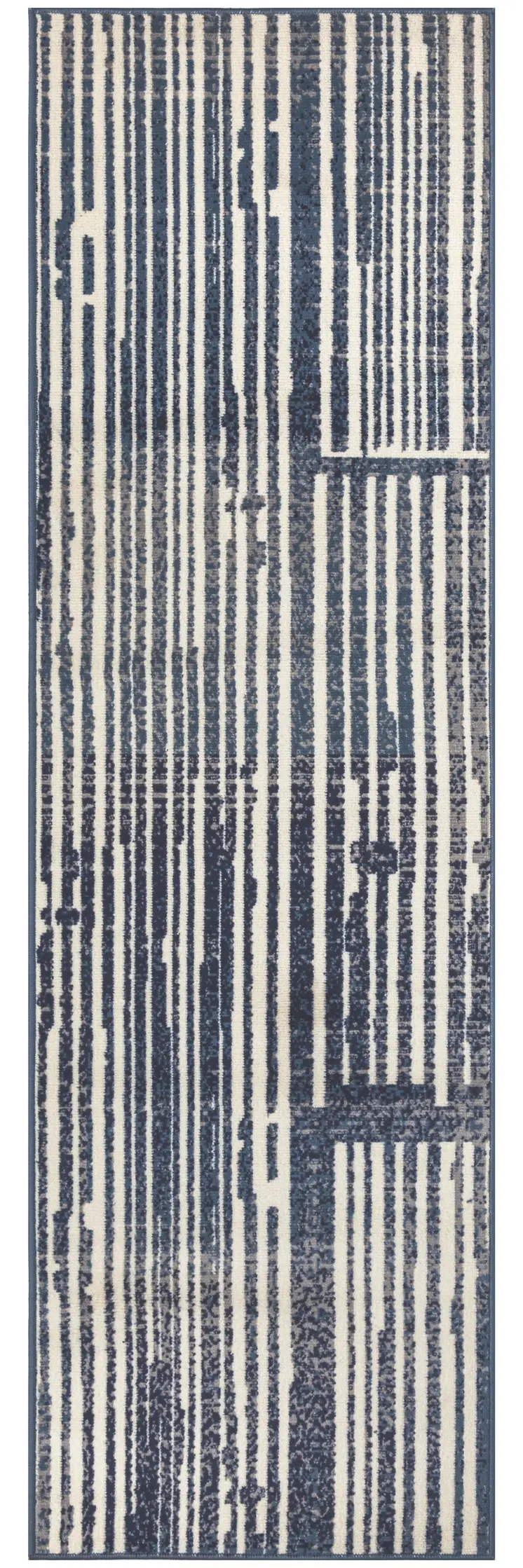 8' Blue And Gray Striped Runner Rug