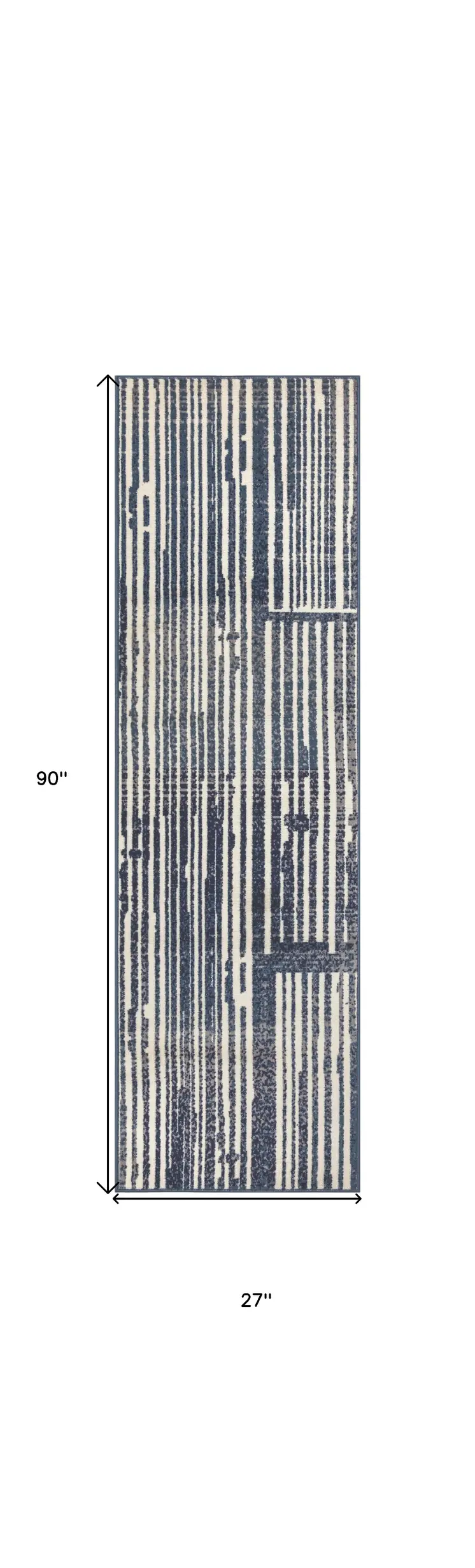 8' Blue And Gray Striped Runner Rug