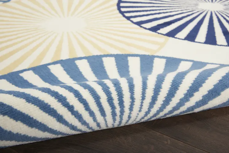 12' Ivory Blue And Gray Geometric Runner Rug