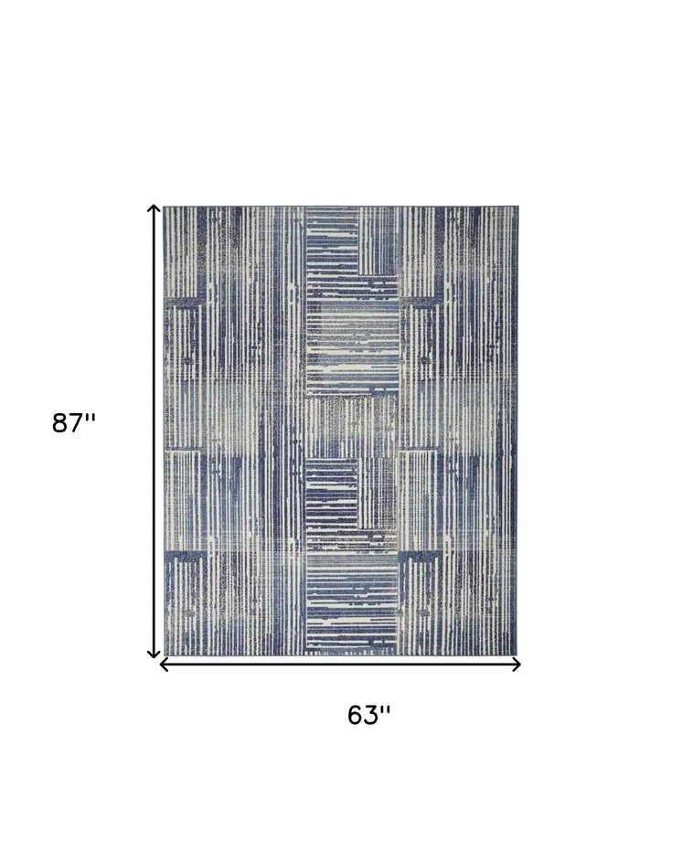 5' X 7' Blue and Gray Striped Power Loom Area Rug