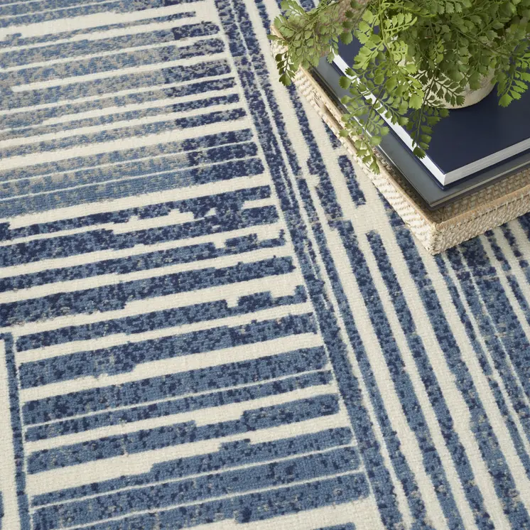 8' X 10' Blue and Gray Striped Power Loom Area Rug
