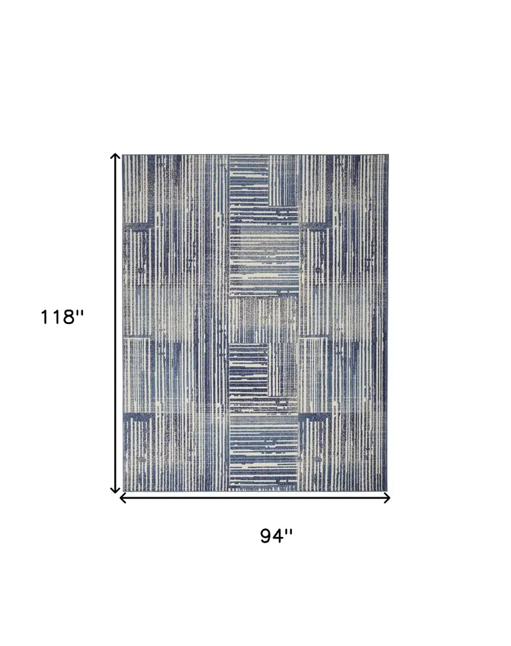 8' X 10' Blue and Gray Striped Power Loom Area Rug