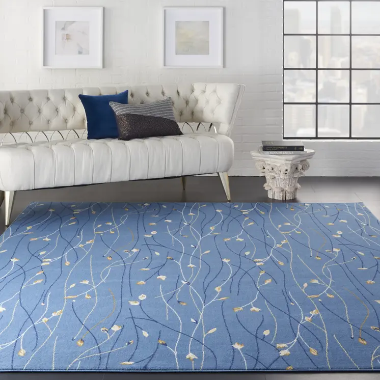 8' X 10' Blue and Beige Floral Power Loom Area Rug
