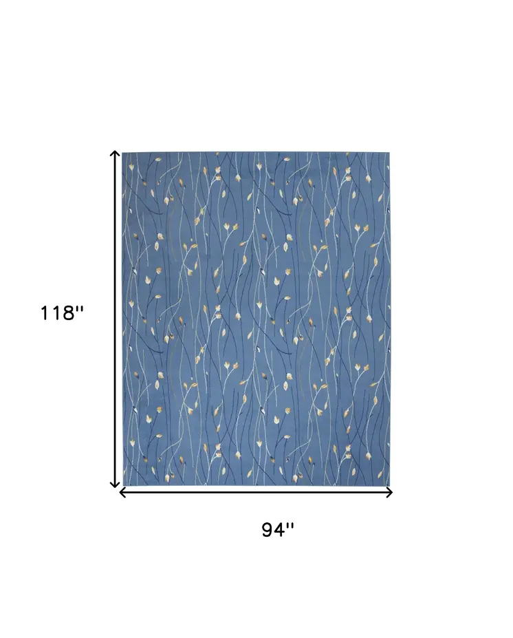 8' X 10' Blue and Beige Floral Power Loom Area Rug