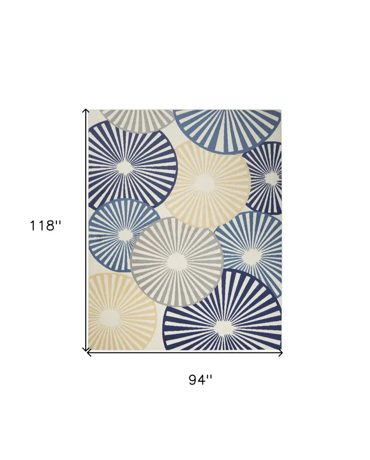 8' X 10' Beige and Blue Geometric Power Loom Area Rug