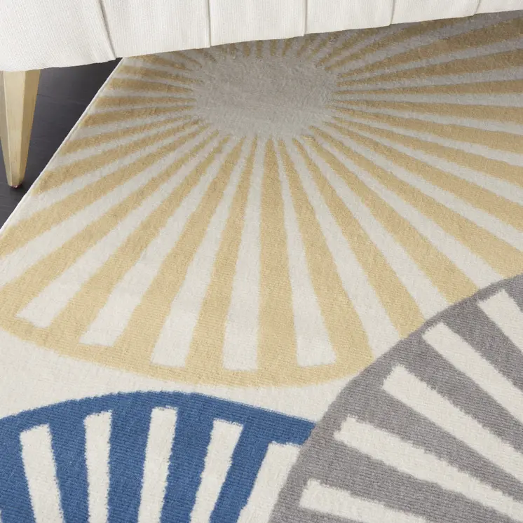 8' X 10' Beige and Blue Geometric Power Loom Area Rug