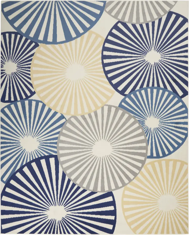 8' X 10' Beige and Blue Geometric Power Loom Area Rug