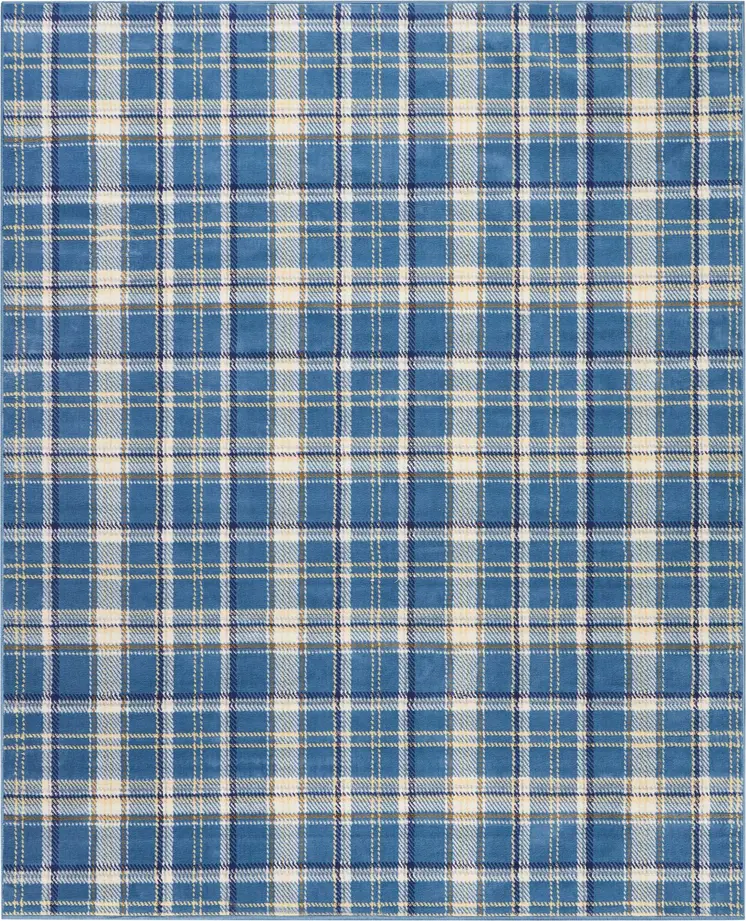 8' X 10' Blue and Beige Plaid Power Loom Area Rug
