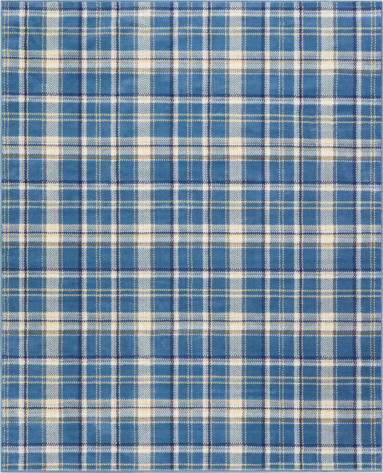 8' X 10' Blue and Beige Plaid Power Loom Area Rug