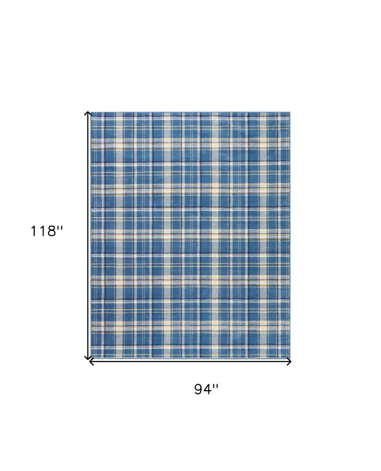 8' X 10' Blue and Beige Plaid Power Loom Area Rug