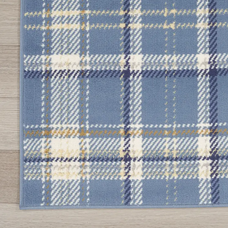 8' X 10' Blue and Beige Plaid Power Loom Area Rug