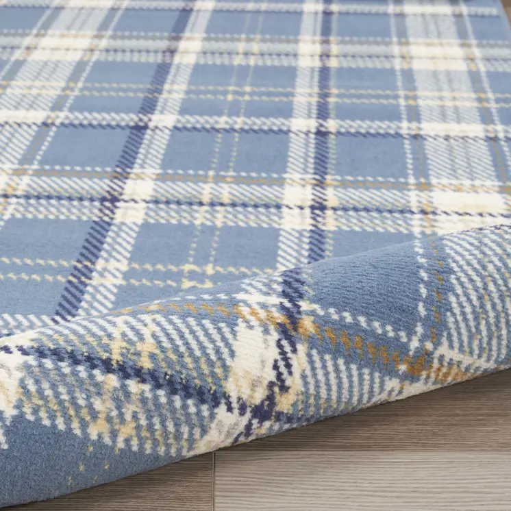 8' X 10' Blue and Beige Plaid Power Loom Area Rug