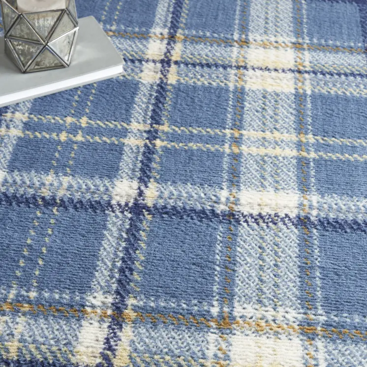 8' X 10' Blue and Beige Plaid Power Loom Area Rug
