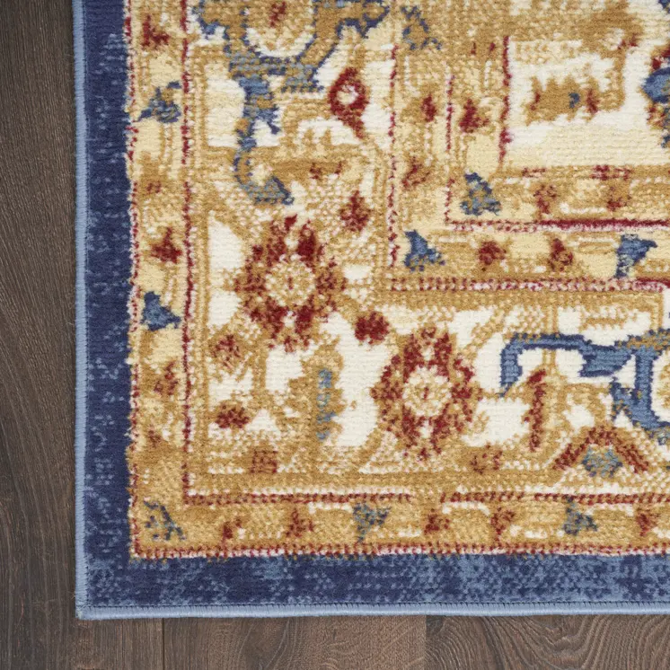 8' Blue And Gold Medallion Distressed Runner Rug