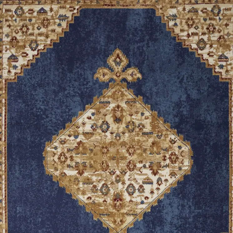 5' X 7' Blue and Gold Medallion Power Loom Distressed Area Rug