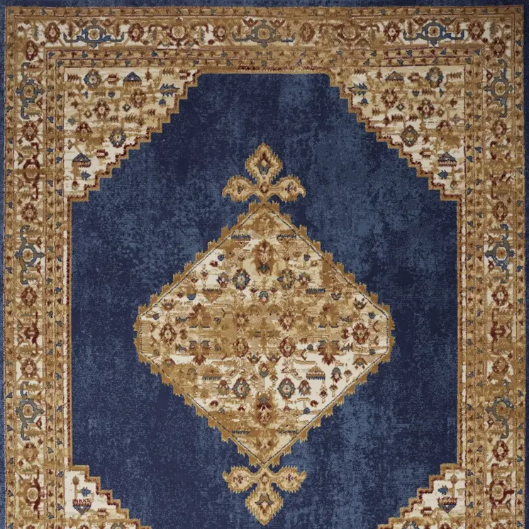 5' X 7' Blue and Gold Medallion Power Loom Distressed Area Rug