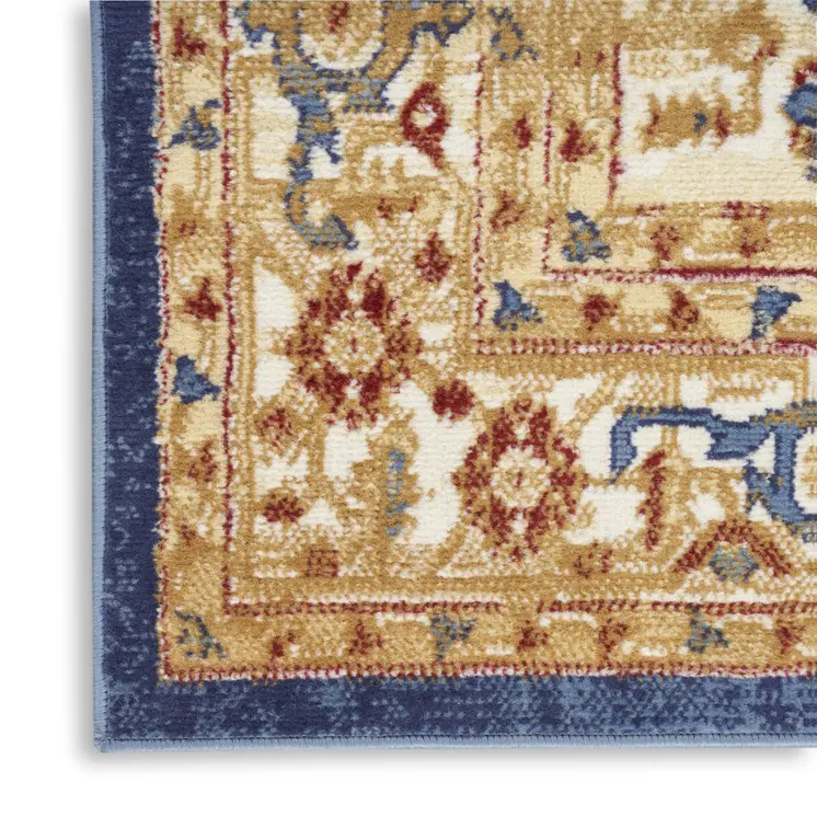 5' X 7' Blue and Gold Medallion Power Loom Distressed Area Rug